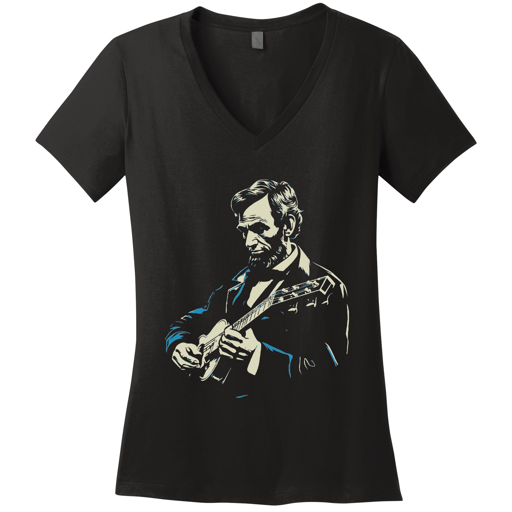 Abraham Lincoln Playing Guitar Retro Founding Fathers Women's V-Neck T-Shirt