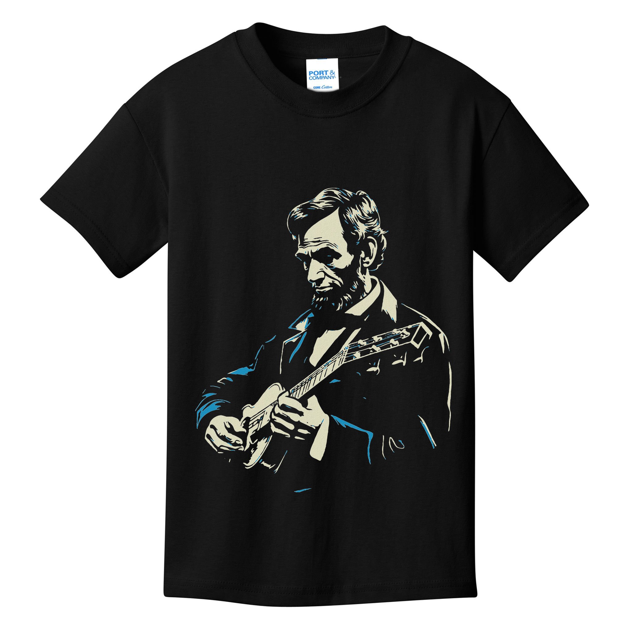 Abraham Lincoln Playing Guitar Retro Founding Fathers Kids T-Shirt