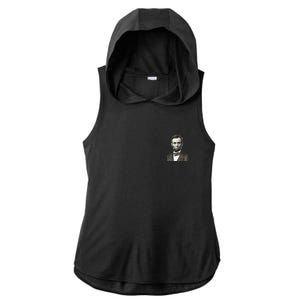 Abraham Lincoln Pocket Size Print Ladies PosiCharge Tri-Blend Wicking Draft Hoodie Tank