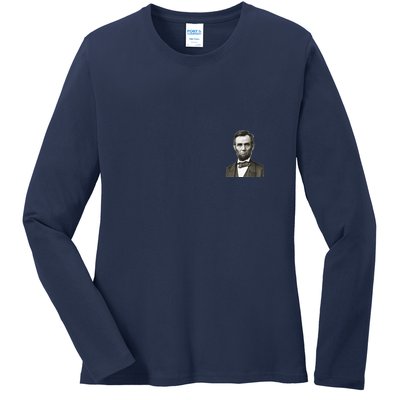 Abraham Lincoln Pocket Size Print Ladies Long Sleeve Shirt