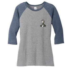 Abraham Lincoln Pocket Size Print Women's Tri-Blend 3/4-Sleeve Raglan Shirt