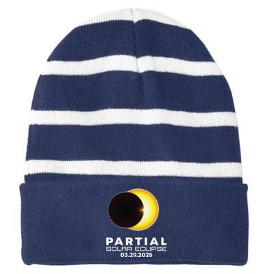 Astronomy Lovers Partial Solar Eclipse 03.29.2025 Striped Beanie with Solid Band