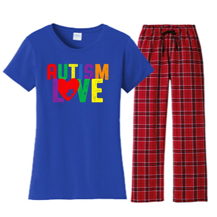 Autism Love Puzzle Piece Heart Design Gift Women's Flannel Pajama Set