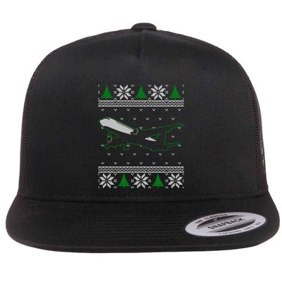Airplane Lover Pilot Aviator Flight Attendant Ugly Christmas Funny Gift Flat Bill Trucker Hat