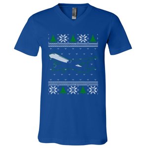 Airplane Lover Pilot Aviator Flight Attendant Ugly Christmas Funny Gift V-Neck T-Shirt