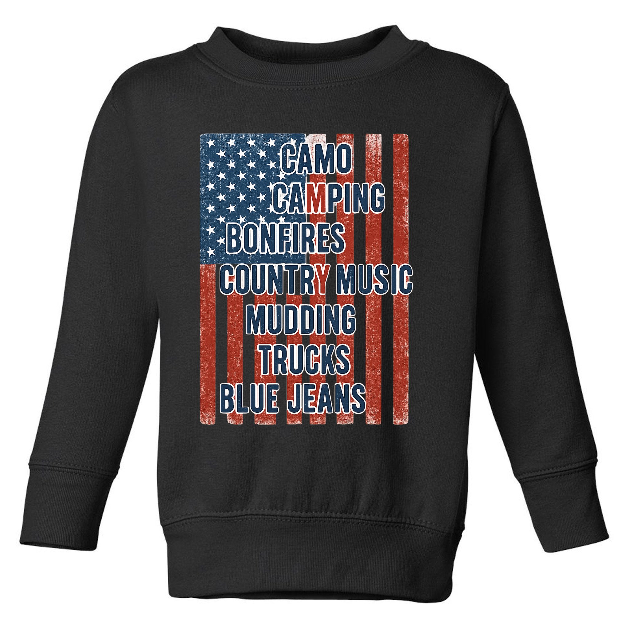 American Life Patriotic USA Flag Camo Camping Bonfires Country Music Toddler Sweatshirt