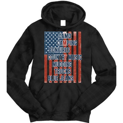 American Life Patriotic USA Flag Camo Camping Bonfires Country Music Tie Dye Hoodie