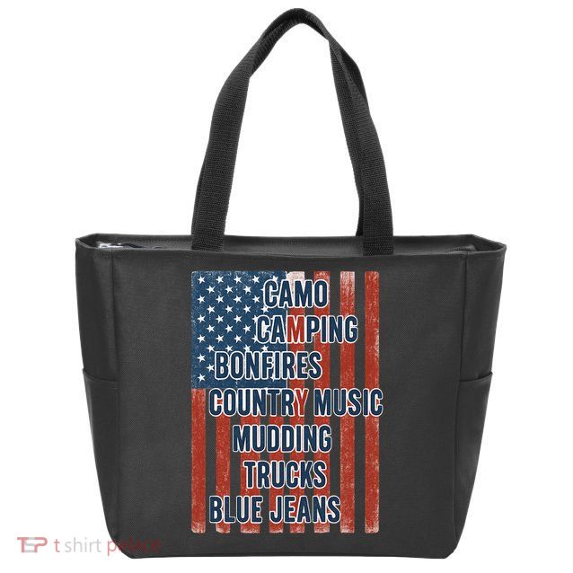American Life Patriotic USA Flag Camo Camping Bonfires Country Music Zip Tote Bag