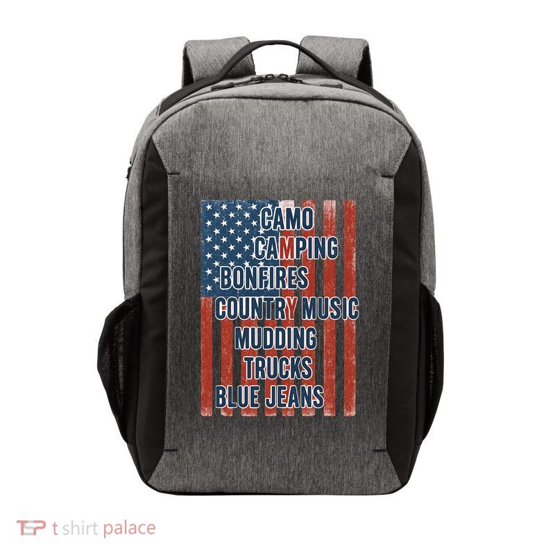 American Life Patriotic USA Flag Camo Camping Bonfires Country Music Vector Backpack