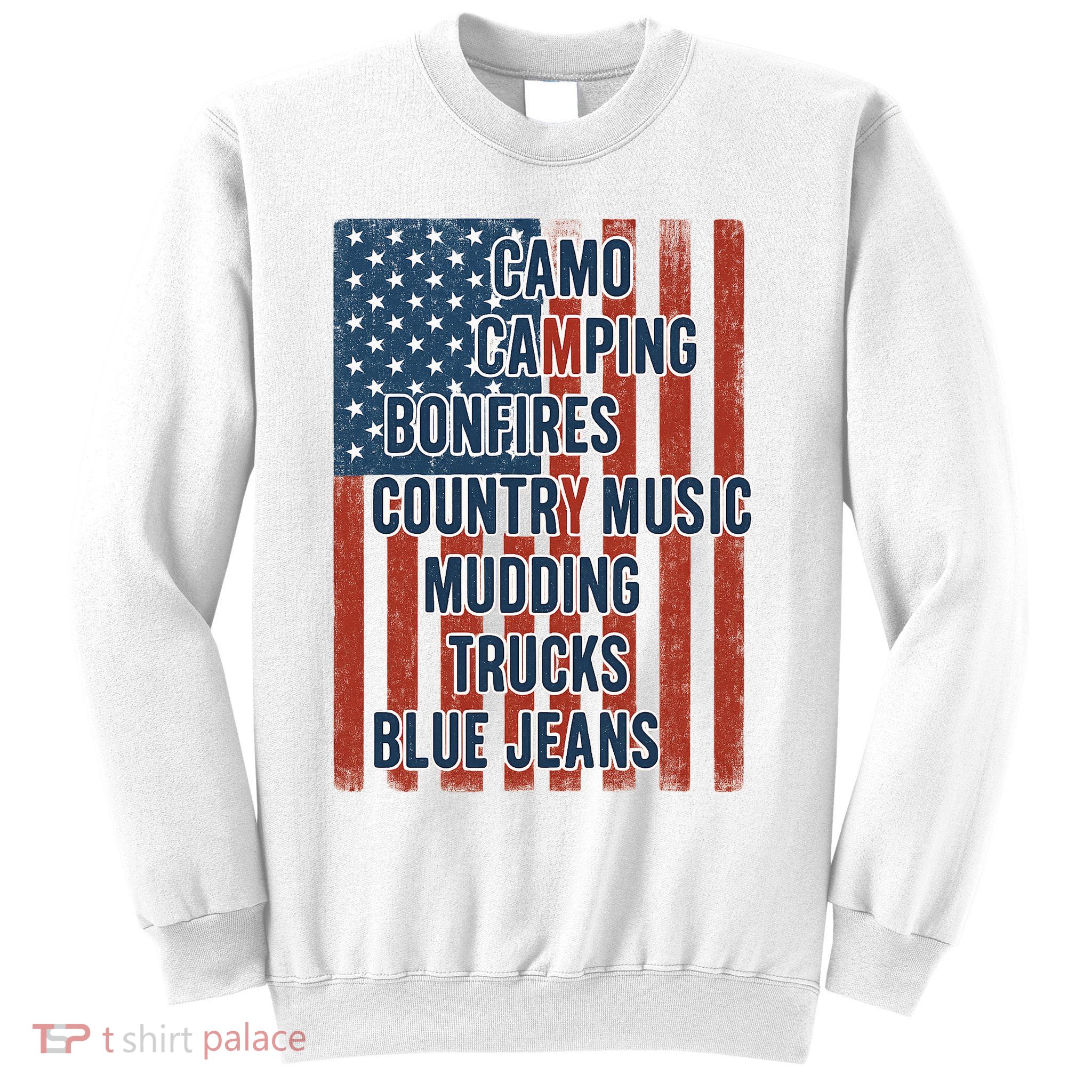 American Life Patriotic USA Flag Camo Camping Bonfires Country Music Sweatshirt