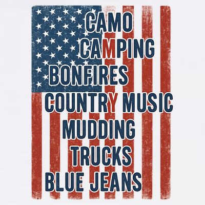 American Life Patriotic USA Flag Camo Camping Bonfires Country Music T-Shirt