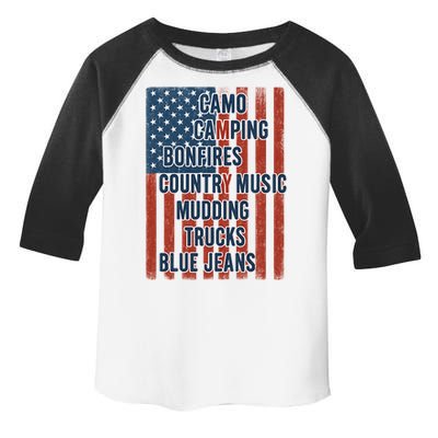 American Life Patriotic USA Flag Camo Camping Bonfires Country Music Toddler Fine Jersey T-Shirt
