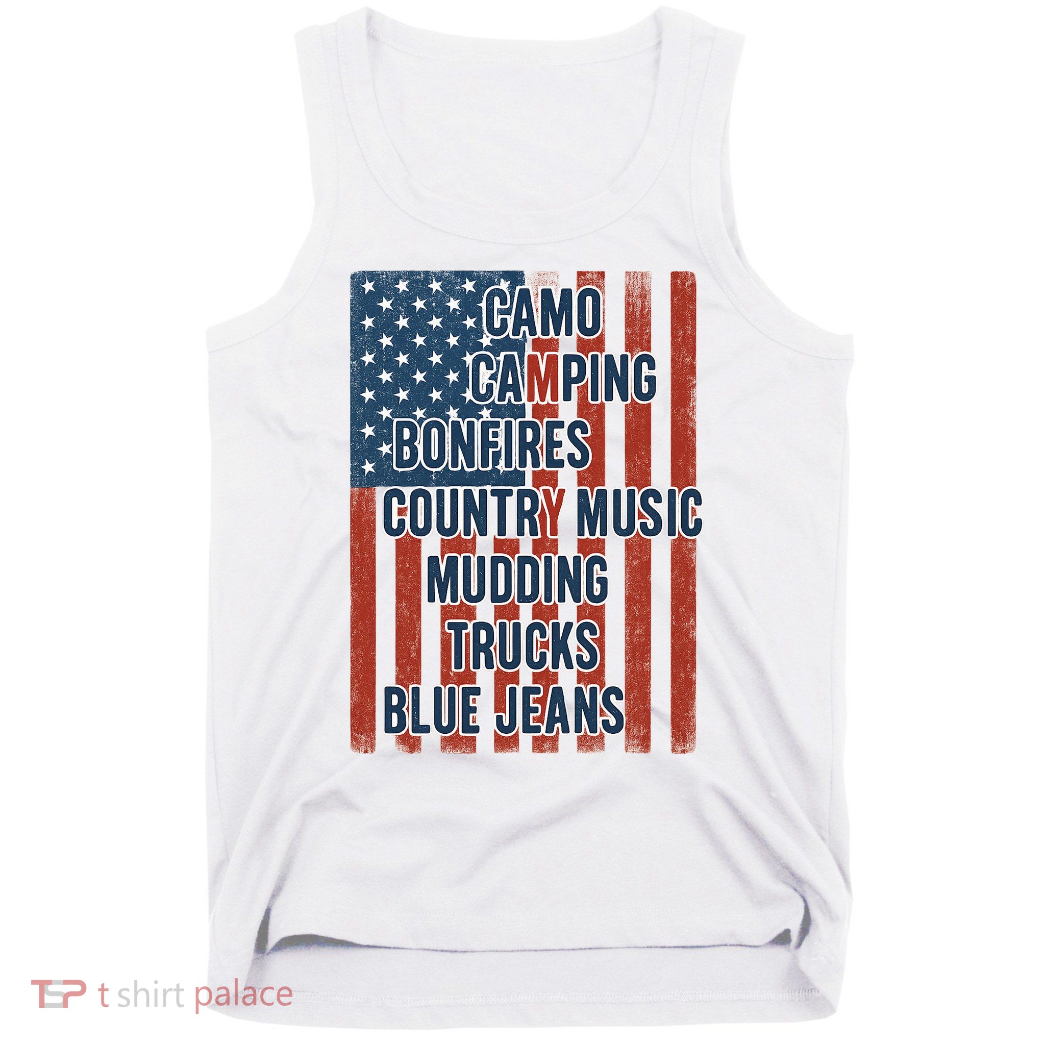 American Life Patriotic USA Flag Camo Camping Bonfires Country Music Tank Top