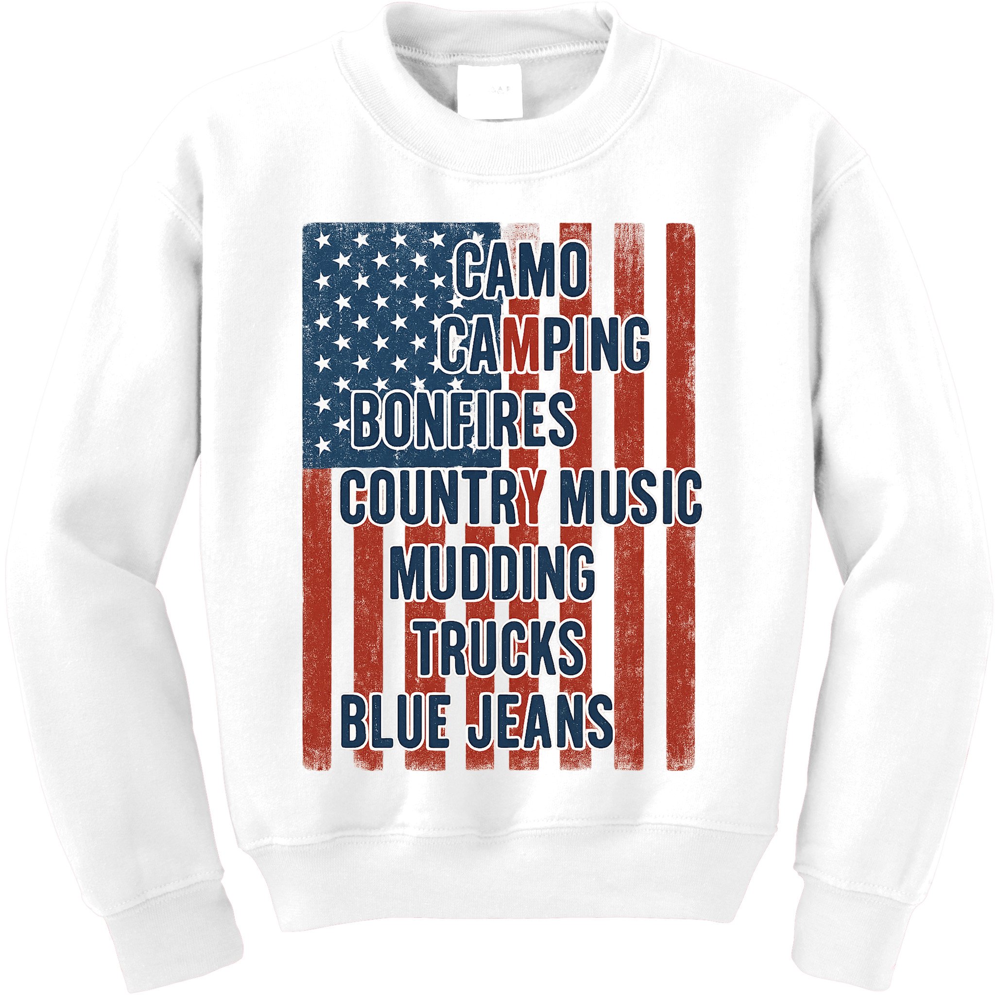 American Life Patriotic USA Flag Camo Camping Bonfires Country Music Kids Sweatshirt