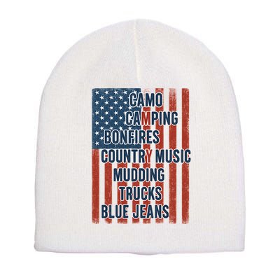 American Life Patriotic USA Flag Camo Camping Bonfires Country Music Short Acrylic Beanie