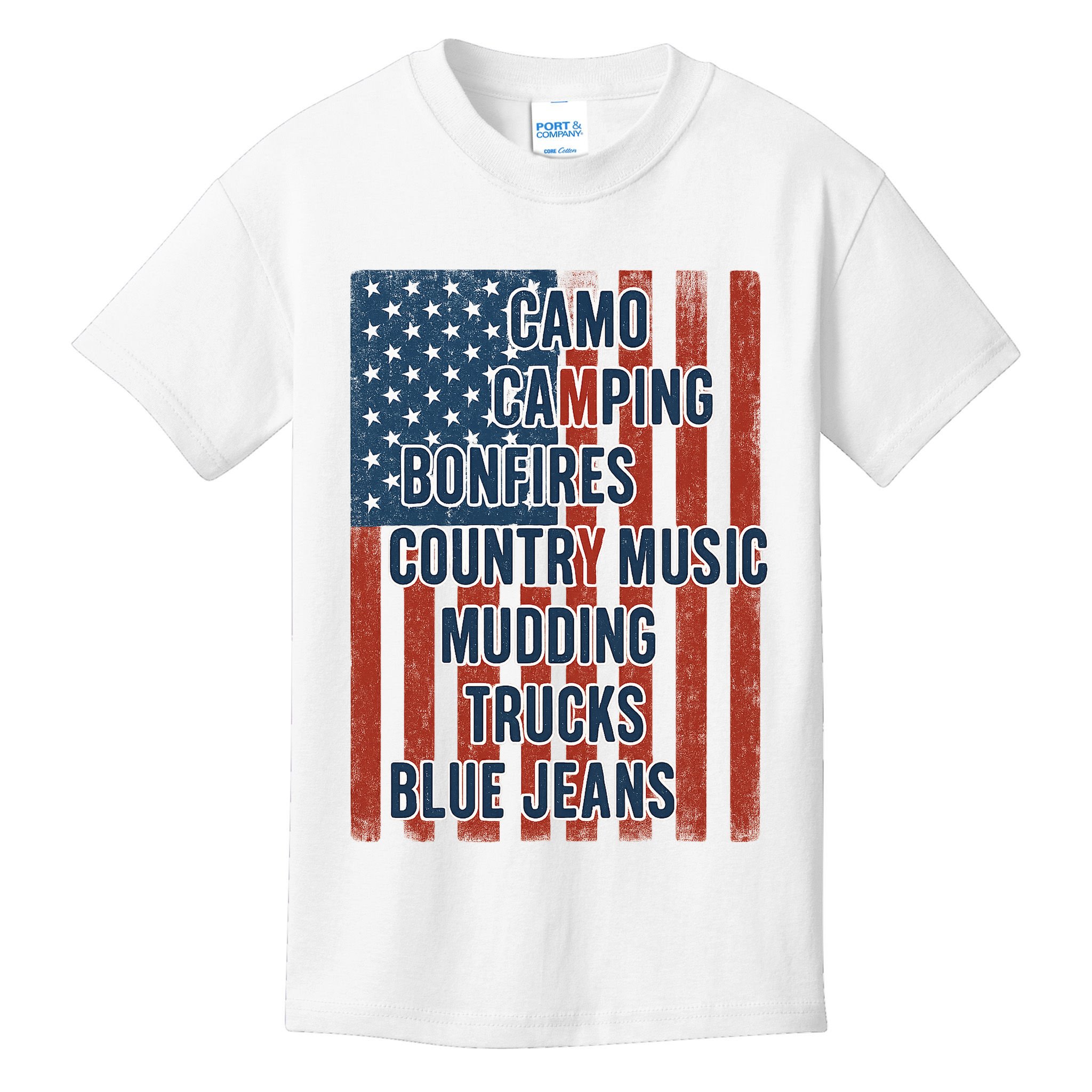 American Life Patriotic USA Flag Camo Camping Bonfires Country Music Kids T-Shirt