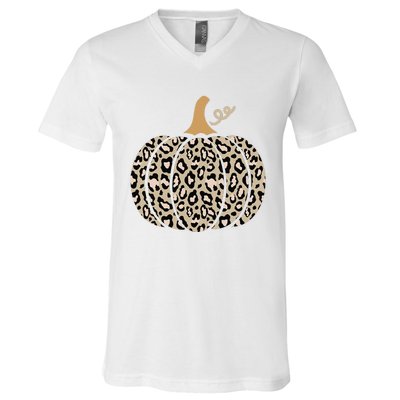 Aesthetic Leopard Pumpkin Themed Halloween Inspired Seasonal V-Neck T-Shirt