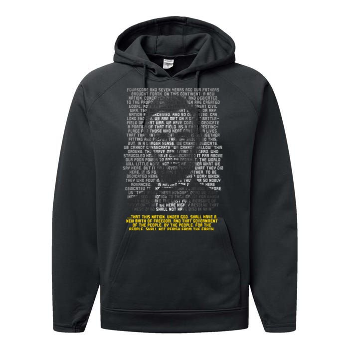 Abraham Lincoln Portrait Gettysburg Address Performance Fleece Hoodie