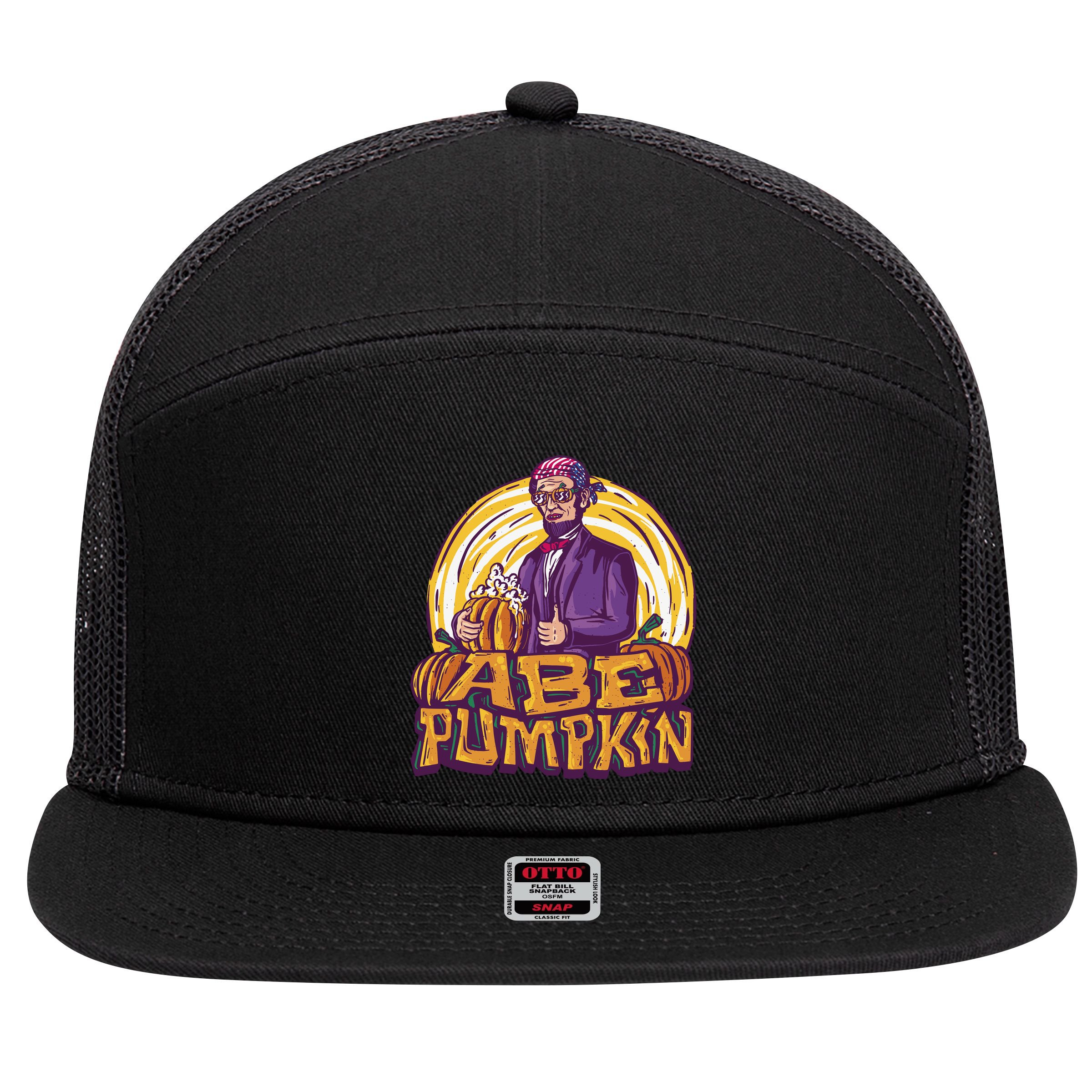 Abraham Lincoln Pumpkin 7 Panel Mesh Trucker Snapback Hat
