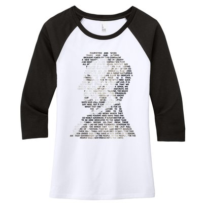 Abraham Lincoln Portrait Gettysburg Address Women's Tri-Blend 3/4-Sleeve Raglan Shirt