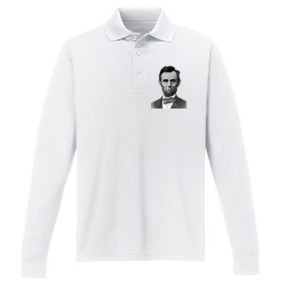 Abraham Lincoln Presidential Portrait Vintage Abe Lincoln Performance Long Sleeve Polo