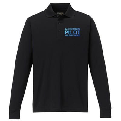 A Legendary Pilot Has Retired Retiret Retiring Pension Funny Gift Performance Long Sleeve Polo