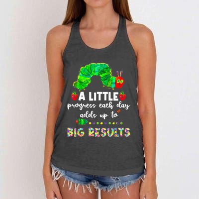 A Little Progress Each Day Hungry Caterpillar Back To School Women's Knotted Racerback Tank