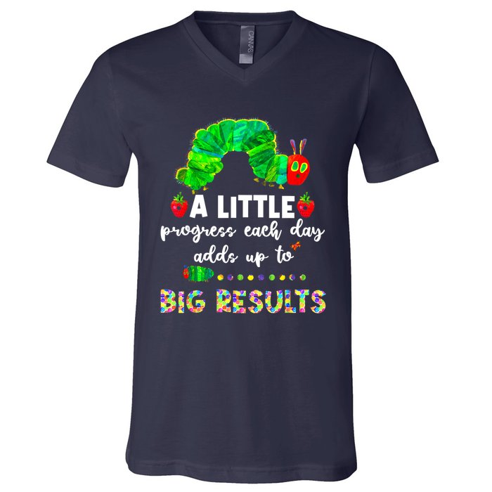 A Little Progress Each Day Hungry Caterpillar Back To School V-Neck T-Shirt