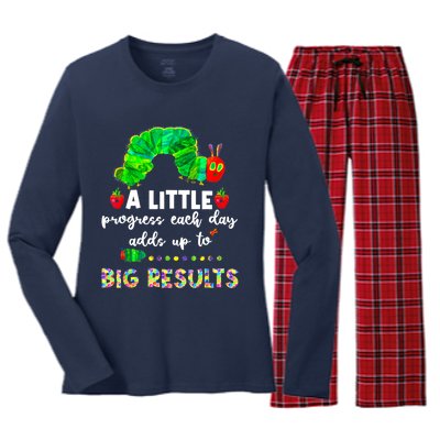 A Little Progress Each Day Hungry Caterpillar Back To School Women's Long Sleeve Flannel Pajama Set 