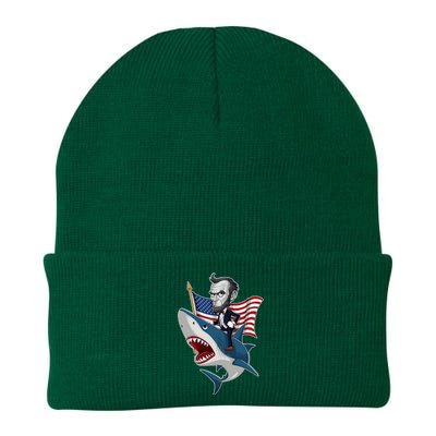 Abraham Lincoln Riding A Shark 4th Of July Knit Cap Winter Beanie