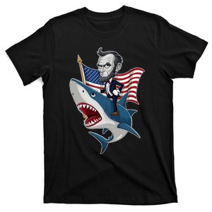 Abraham Lincoln Riding A Shark 4th Of July T-Shirt