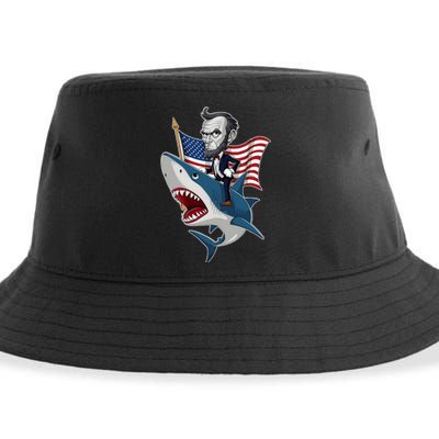 Abraham Lincoln Riding A Shark 4th Of July Sustainable Bucket Hat