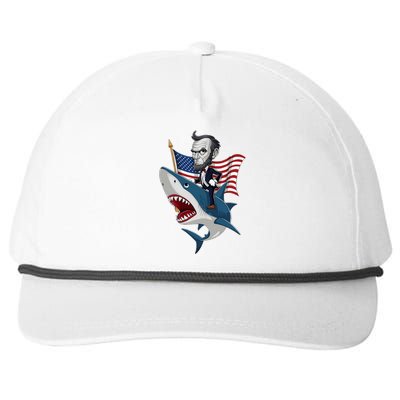 Abraham Lincoln Riding A Shark 4th Of July Snapback Five-Panel Rope Hat