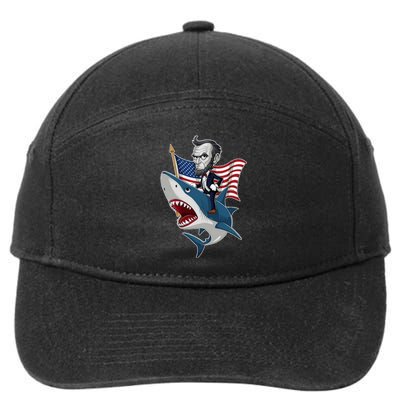 Abraham Lincoln Riding A Shark 4th Of July 7-Panel Snapback Hat