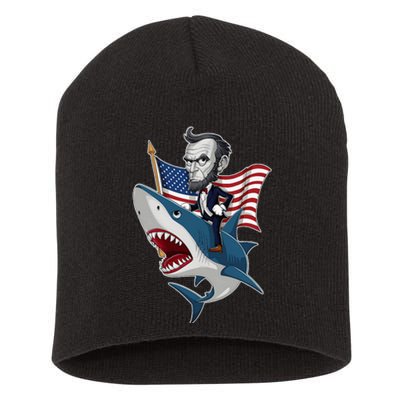 Abraham Lincoln Riding A Shark 4th Of July Short Acrylic Beanie