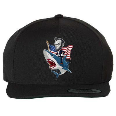 Abraham Lincoln Riding A Shark 4th Of July Wool Snapback Cap