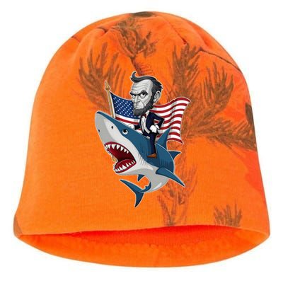 Abraham Lincoln Riding A Shark 4th Of July Kati - Camo Knit Beanie