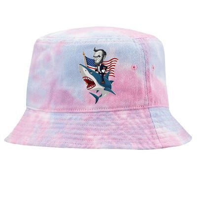 Abraham Lincoln Riding A Shark 4th Of July Tie-Dyed Bucket Hat