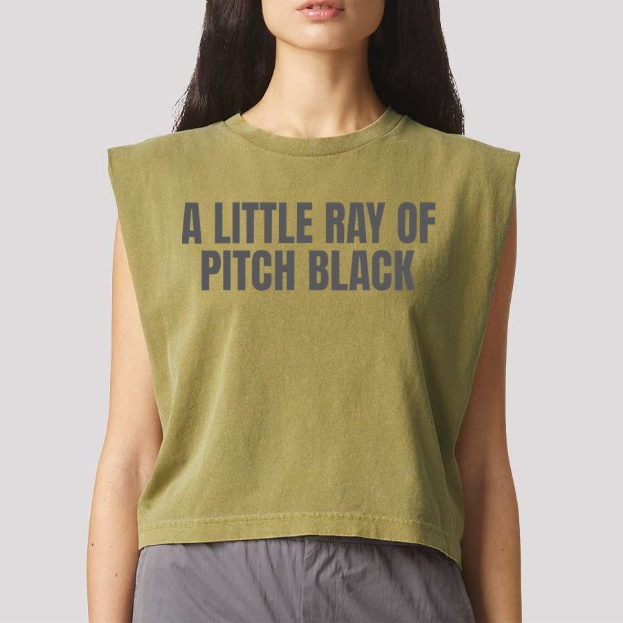 A Little Ray Of Pitch Black Garment-Dyed Women's Muscle Tee