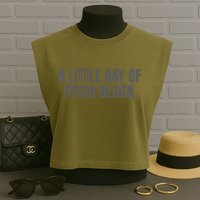 A Little Ray Of Pitch Black Garment-Dyed Women's Muscle Tee