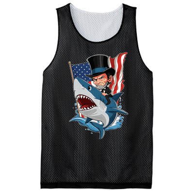 Abe Lincoln Riding Shark Awesome Fourth Of July Mesh Reversible Basketball Jersey Tank