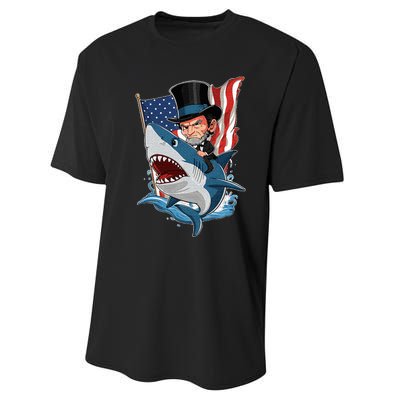 Abe Lincoln Riding Shark Awesome Fourth Of July Performance Sprint T-Shirt