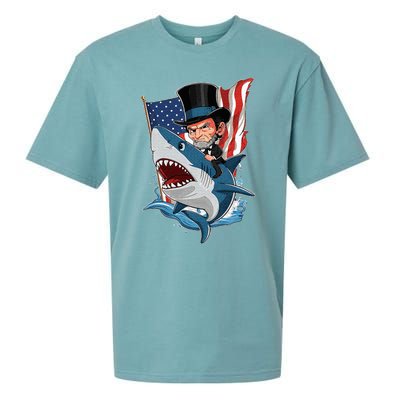 Abe Lincoln Riding Shark Awesome Fourth Of July Sueded Cloud Jersey T-Shirt