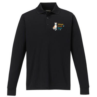 Adopt Love Repeat Rescue Dog Performance Long Sleeve Polo