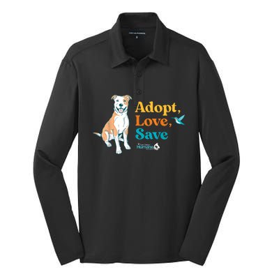 Adopt Love Repeat Rescue Dog Silk Touch Performance Long Sleeve Polo