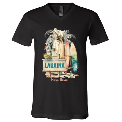 Aloha Lahaina Retro Floral Hibiscus Hawaii Palm Tree V-Neck T-Shirt