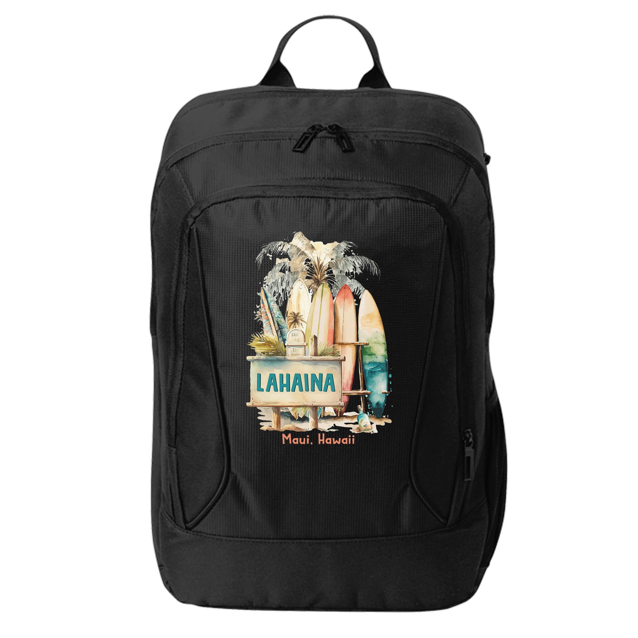 Aloha Lahaina Retro Floral Hibiscus Hawaii Palm Tree City Backpack