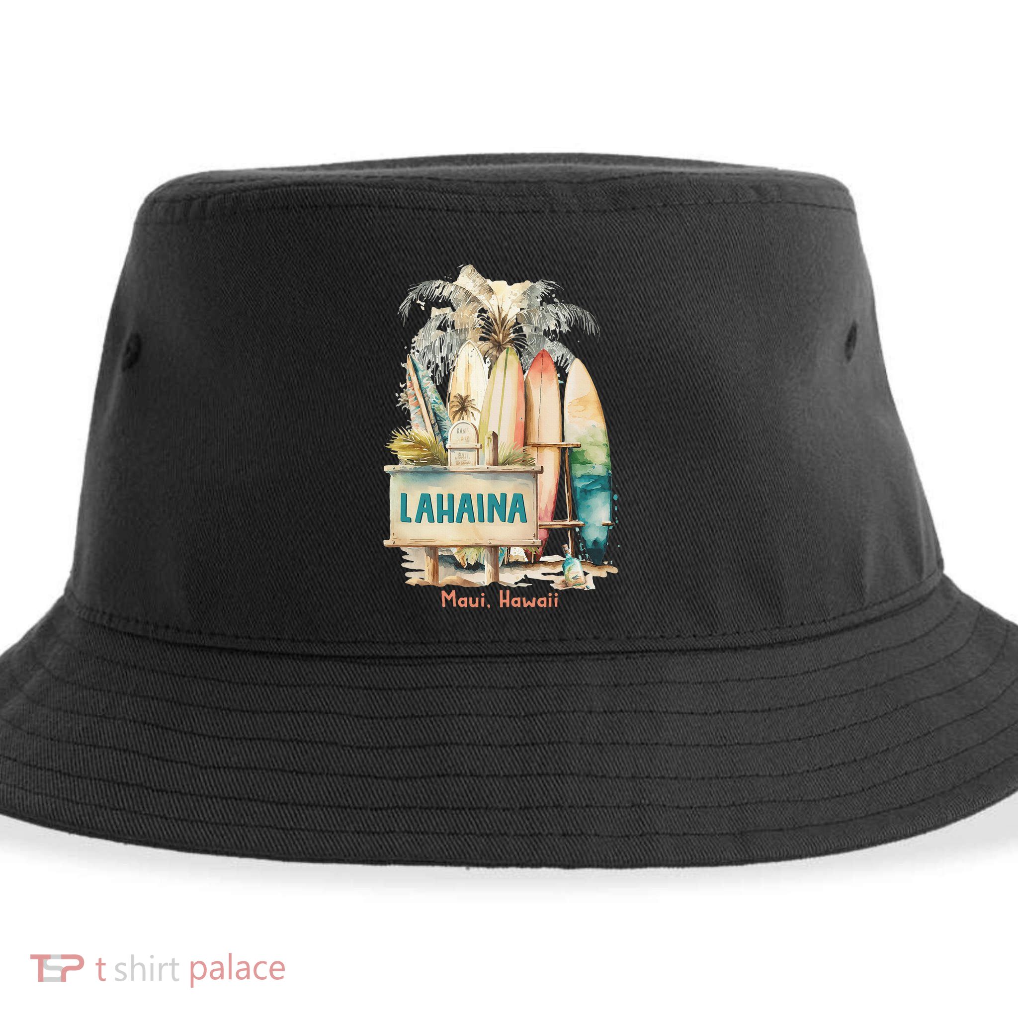 Aloha Lahaina Retro Floral Hibiscus Hawaii Palm Tree Sustainable Bucket Hat