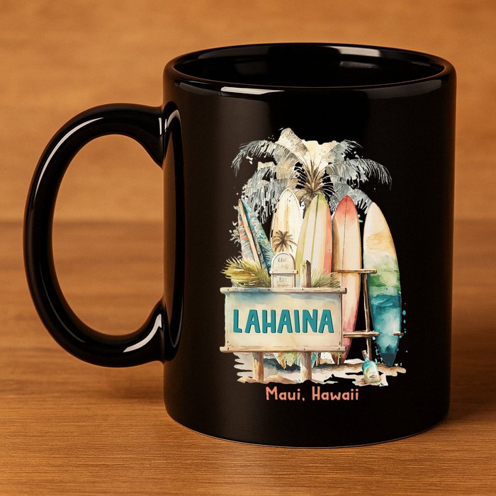 Aloha Lahaina Retro Floral Hibiscus Hawaii Palm Tree 11oz C Handle Ceramic Mug