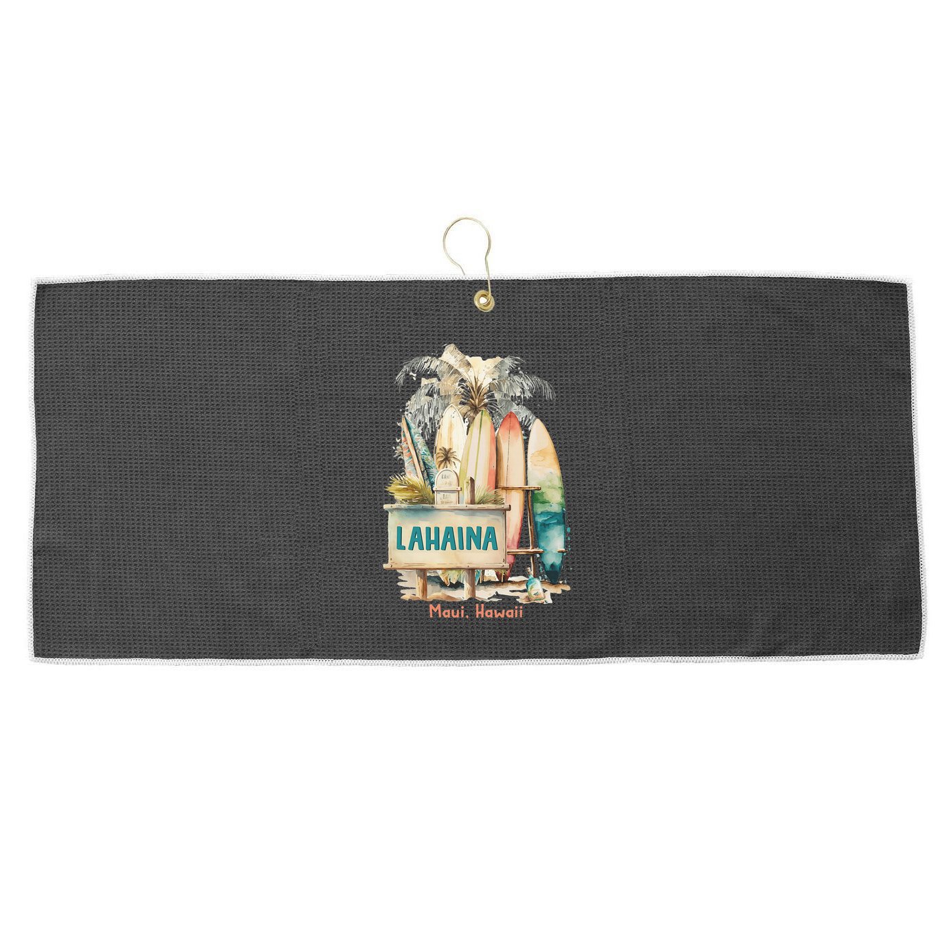 Aloha Lahaina Retro Floral Hibiscus Hawaii Palm Tree Large Microfiber Waffle Golf Towel